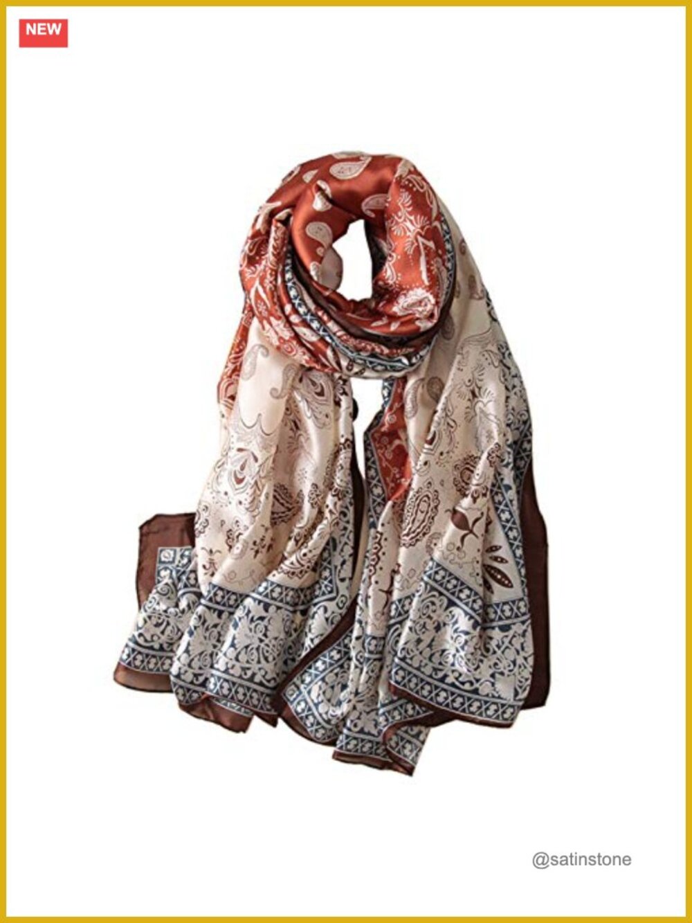 100% Mulberry Silk Long Lightweight Scarf Shawl Wrap Paisley Fashion